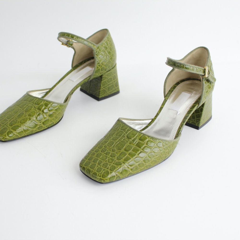 nwob SUZANNE RAE embossed eather mary jane shoes block heels pumps square toes - Picture 5 of 8